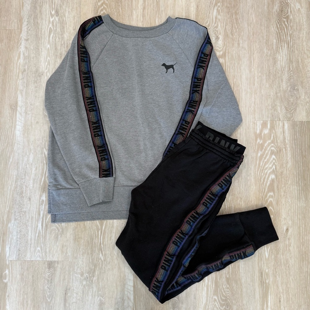 Victoria's Secret Pink Rainbow Stripe Sweat Outfit